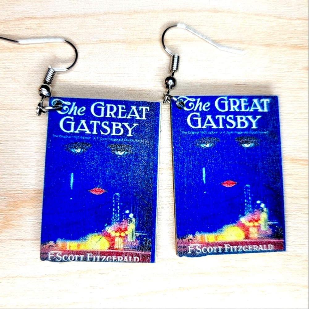 Wood, Great Gatsby, Novel, Book Cover,  Drop Earrings
